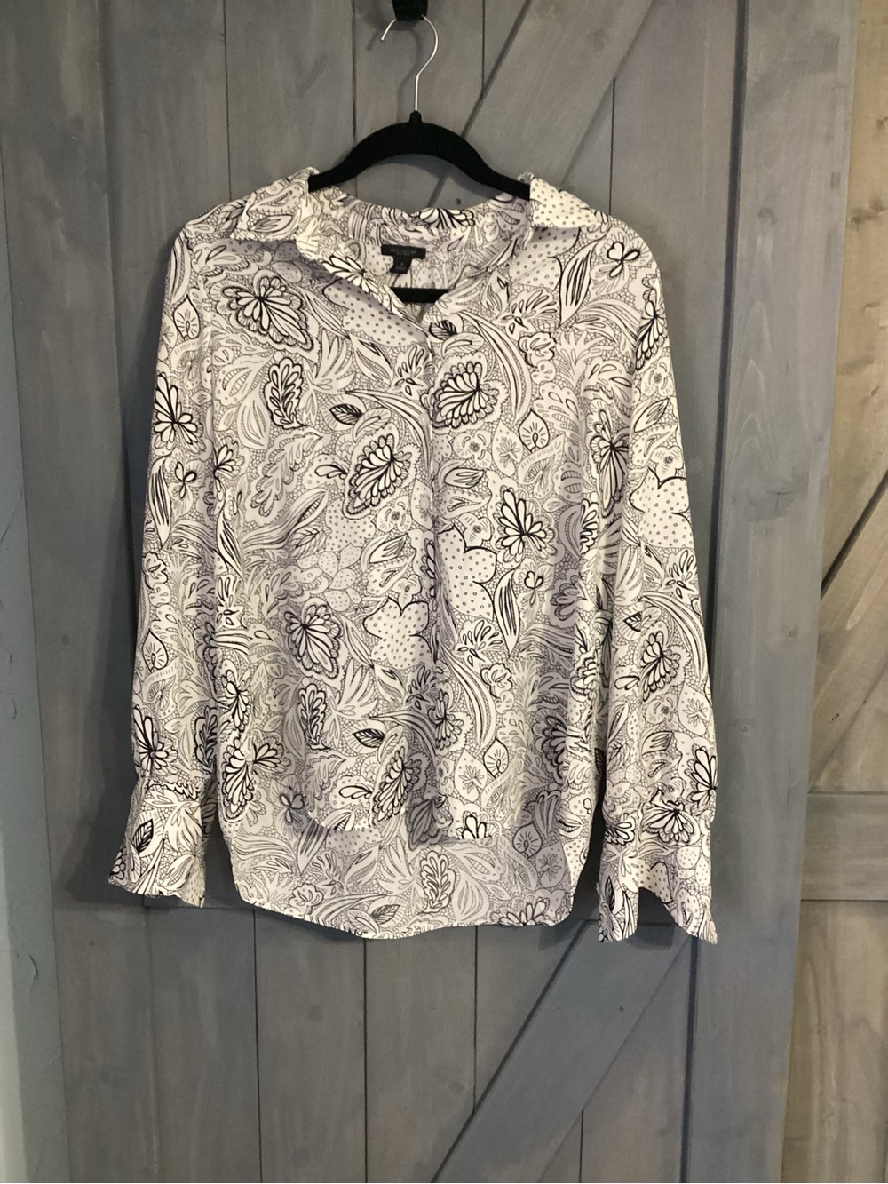 Ann Taylor Factory White and Black Paisley Button-Front Blouse